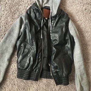 Faux Leather Hybrid Jacket with Hoodie